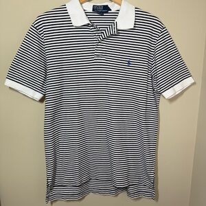 Vintage Polo Ralph Lauren Black and White Striped Polo Shirt Large